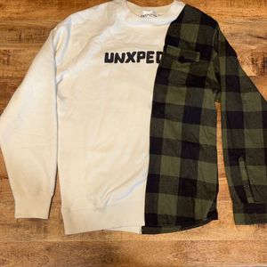 Unxpectd Mens Sz L Split Sweatshirt White/green Flannel